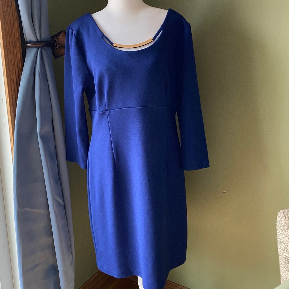 Laundry by Design Striking Blue Form-Fitting 3/4 Length Sleeve Dress 12
